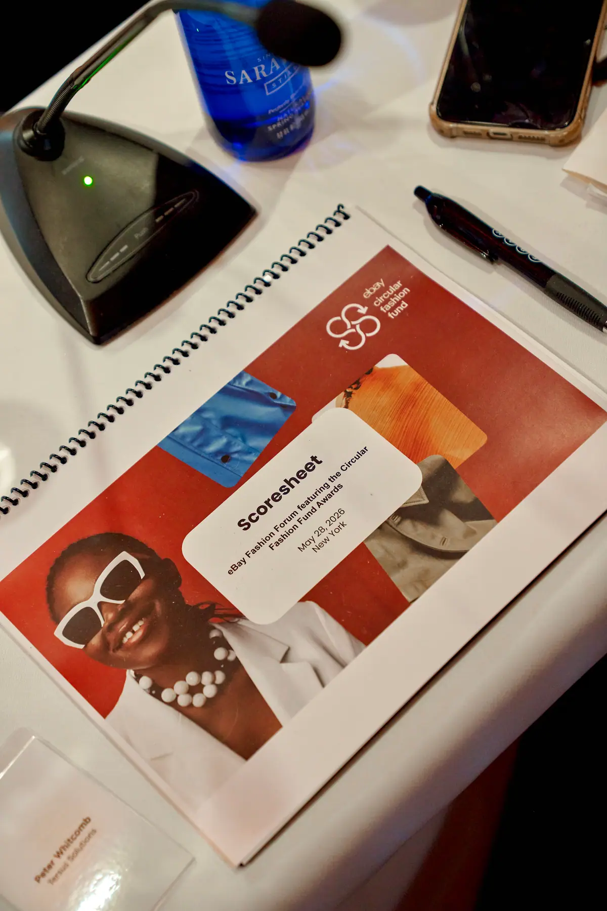 The official Circular Fashion Fund Awards scoresheet on the judges' table